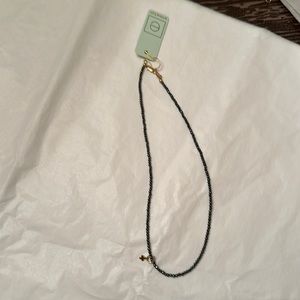 enewton 15” choker gemstone 2mm - Faceted Hematite-signature Cross Small Gold